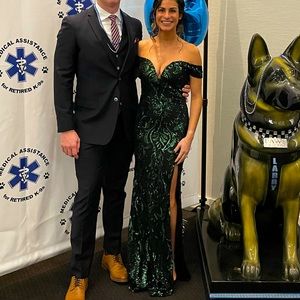 Emerald green sequin formal dress